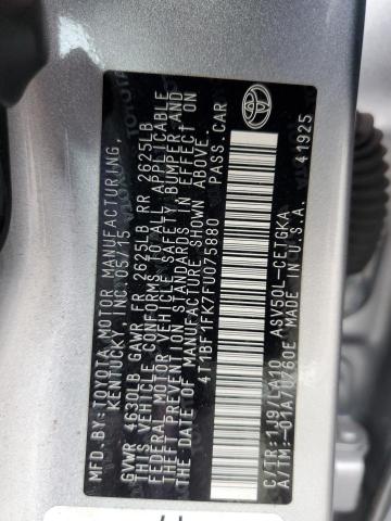 4T1BF1FK7FU075880 - 2015 TOYOTA CAMRY LE SILVER photo 12
