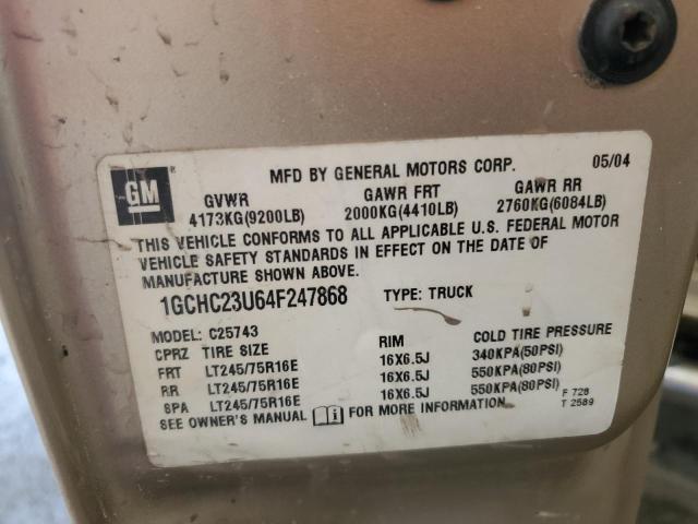 1GCHC23U64F247868 - 2004 CHEVROLET SILVERADO C2500 HEAVY DUTY GOLD photo 12