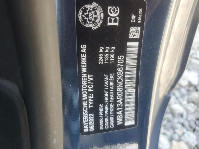 WBA13AR08NCK86705 - 2022 BMW M440XI BLUE photo 13