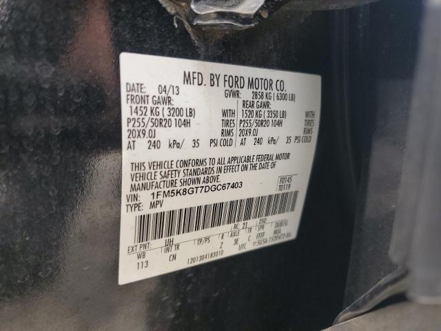 1FM5K8GT7DGC67403 - 2013 FORD EXPLORER SPORT Qara foto 13