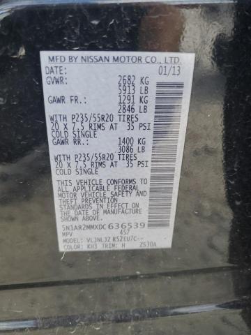 5N1AR2MMXDC636539 - 2013 NISSAN PATHFINDER S შავი ფოტო 13