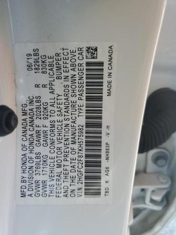 2HGFC2F87KH575982 - 2019 HONDA CIVIC SPORT Ақ фото 13