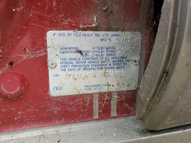 JF1SF65502H722898 - 2002 SUBARU FORESTER S RED photo 12
