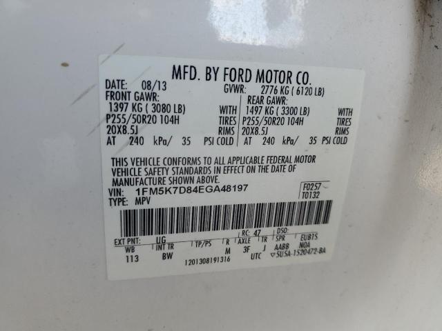 1FM5K7D84EGA48197 - 2014 FORD EXPLORER XLT Սպիտակ լուսանկար 13