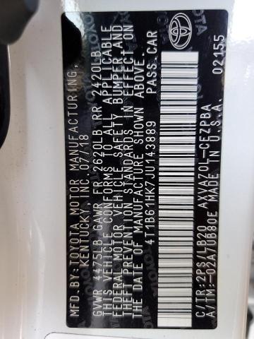 4T1B61HK7JU143889 - 2018 TOYOTA CAMRY XSE WHITE photo 12