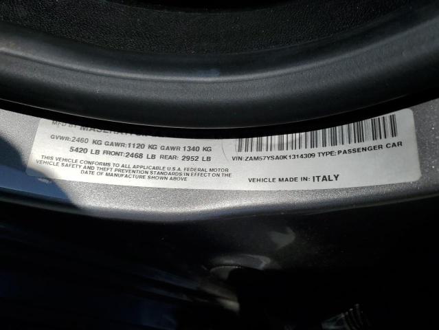 ZAM57YSA0K1314309 - 2019 MASERATI GHIBLI S ნაცრისფერი ფოტო 12