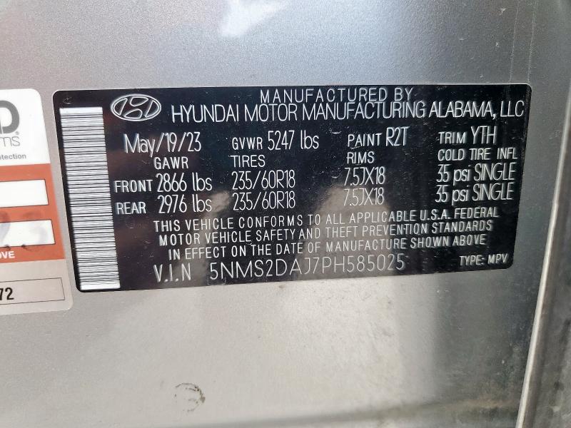 5NMS2DAJ7PH585025 - 2023 HYUNDAI SANTA FE SEL Сріблястий фото 13