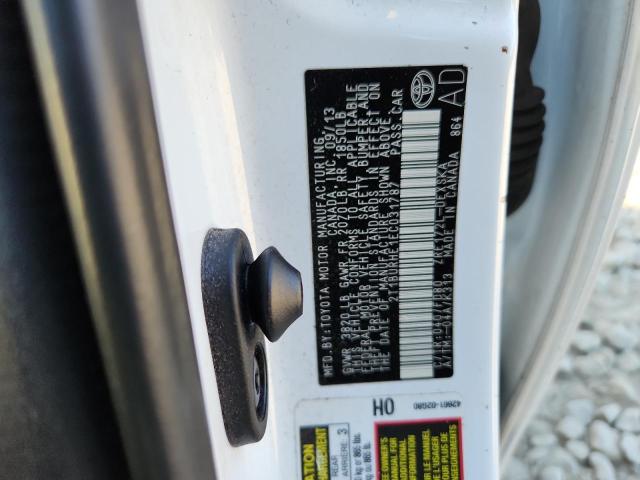 2T1BURHE1EC031787 - 2014 TOYOTA COROLLA L Blanc photo 13