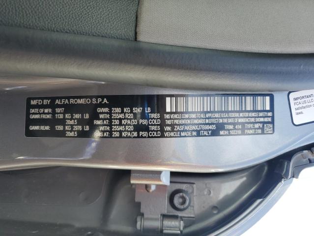 ZASFAKBNXJ7B98405 - 2018 ALFA ROMEO STELVIO TI Серый фото 13