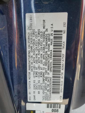 5TEUU42N56Z280948 - 2006 TOYOTA TACOMA ACCESS CAB Bleu photo 12