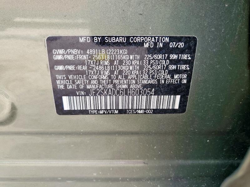 JF2SKADC6LH603054 - 2020 SUBARU FORESTER GREEN photo 14