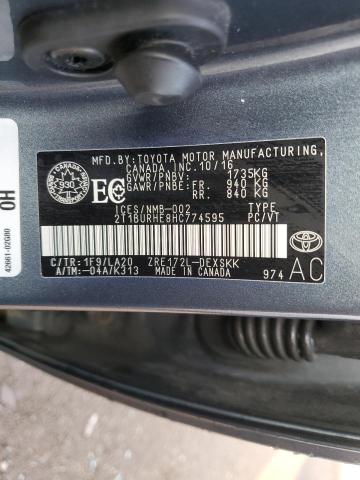 2T1BURHE8HC774595 - 2017 TOYOTA COROLLA L GRAY photo 12