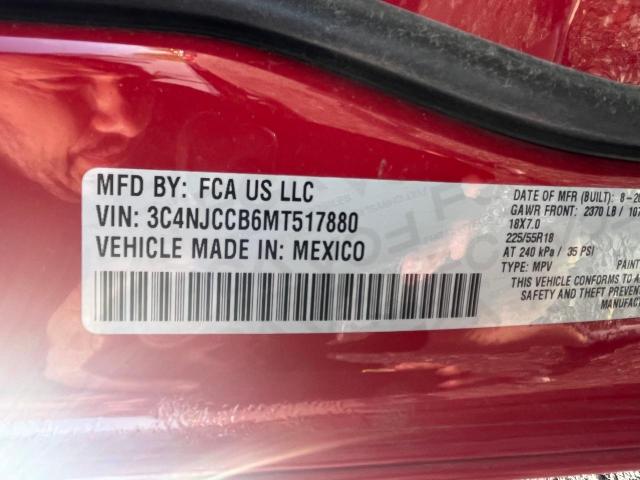 3C4NJCCB6MT517880 - 2021 JEEP COMPASS LIMITED RED photo 10