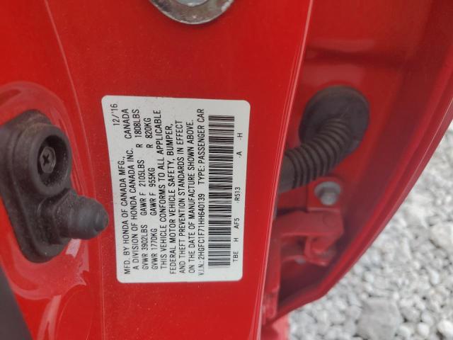 2HGFC1F71HH640139 - 2017 HONDA CIVIC EXL წითელი ფოტო 13
