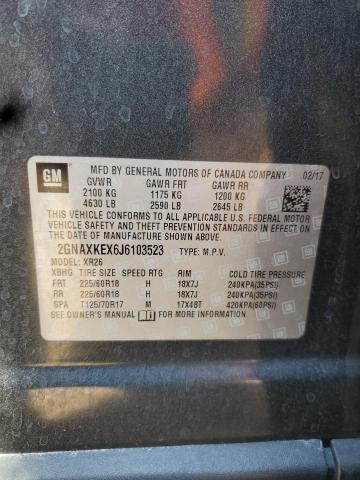 2GNAXKEX6J6103523 - 2018 CHEVROLET EQUINOX LT ნაცრისფერი ფოტო 12