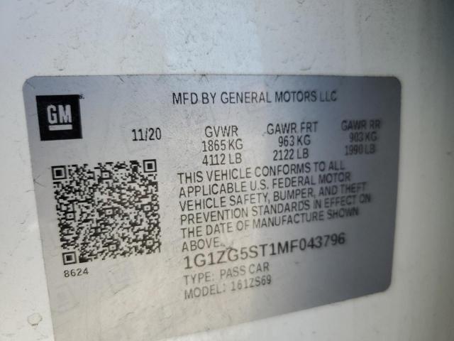 1G1ZG5ST1MF043796 - 2021 CHEVROLET MALIBU RS WHITE photo 12