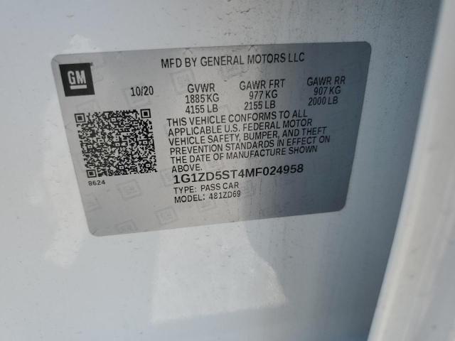 1G1ZD5ST4MF024958 - 2021 CHEVROLET MALIBU LT WHITE photo 13