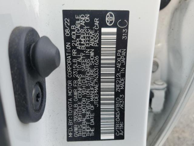 JTDEPMAE7N3031626 - 2022 TOYOTA COROLLA LE თეთრი ფოტო 13