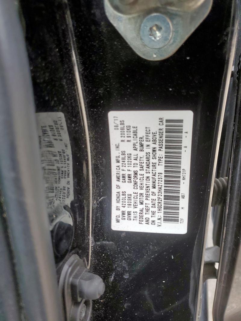 1HGCR2F33HA272579 - 2017 HONDA ACCORD LX შავი ფოტო 12