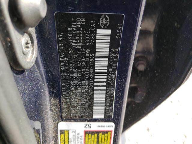 4T1G11AK6MU511885 - 2021 TOYOTA CAMRY SE BLACK photo 12