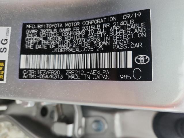 JTDEPRAEXLJ075125 - 2020 TOYOTA COROLLA LE SILVER photo 12