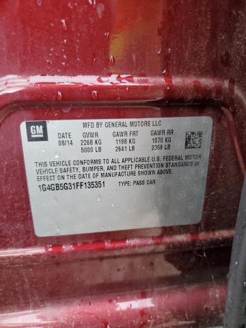 1G4GB5G31FF135351 - 2015 BUICK LACROSSE BURGUNDY photo 12