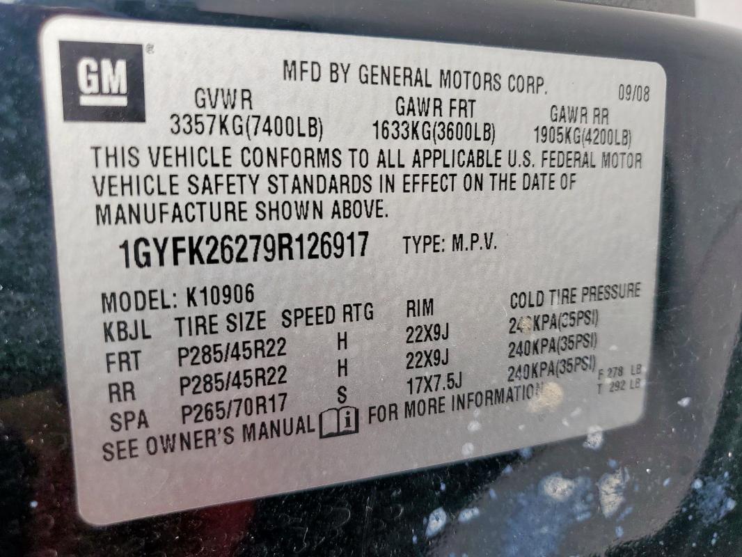 1GYFK26279R126917 - 2009 CADILLAC ESCALADE ESV LUXURY 黑色 照片 13