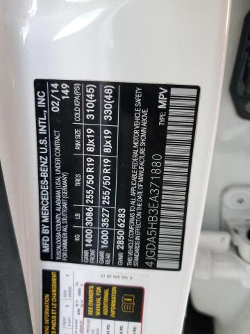 4JGDA5HB3EA371880 - 2014 MERCEDES-BENZ ML 350 4MATIC WHITE photo 13