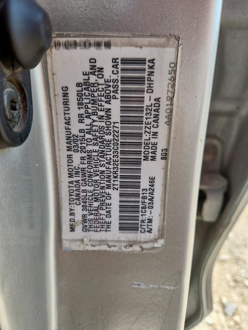 2T1KR32E33C022271 - 2003 TOYOTA COROLLA MA XR SILVER photo 13