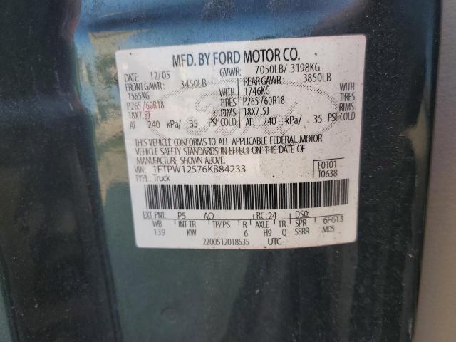 1FTPW12576KB84233 - 2006 FORD F150 SUPERCREW GRAY photo 12