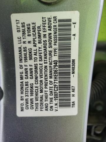 19XFC2F71HE067940 - 2017 HONDA CIVIC EX SILVER photo 12