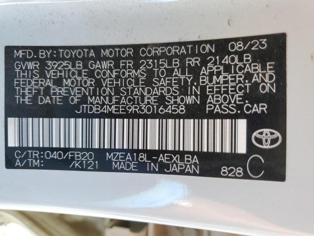 JTDB4MEE9R3016458 - 2024 TOYOTA COROLLA LE WHITE photo 12