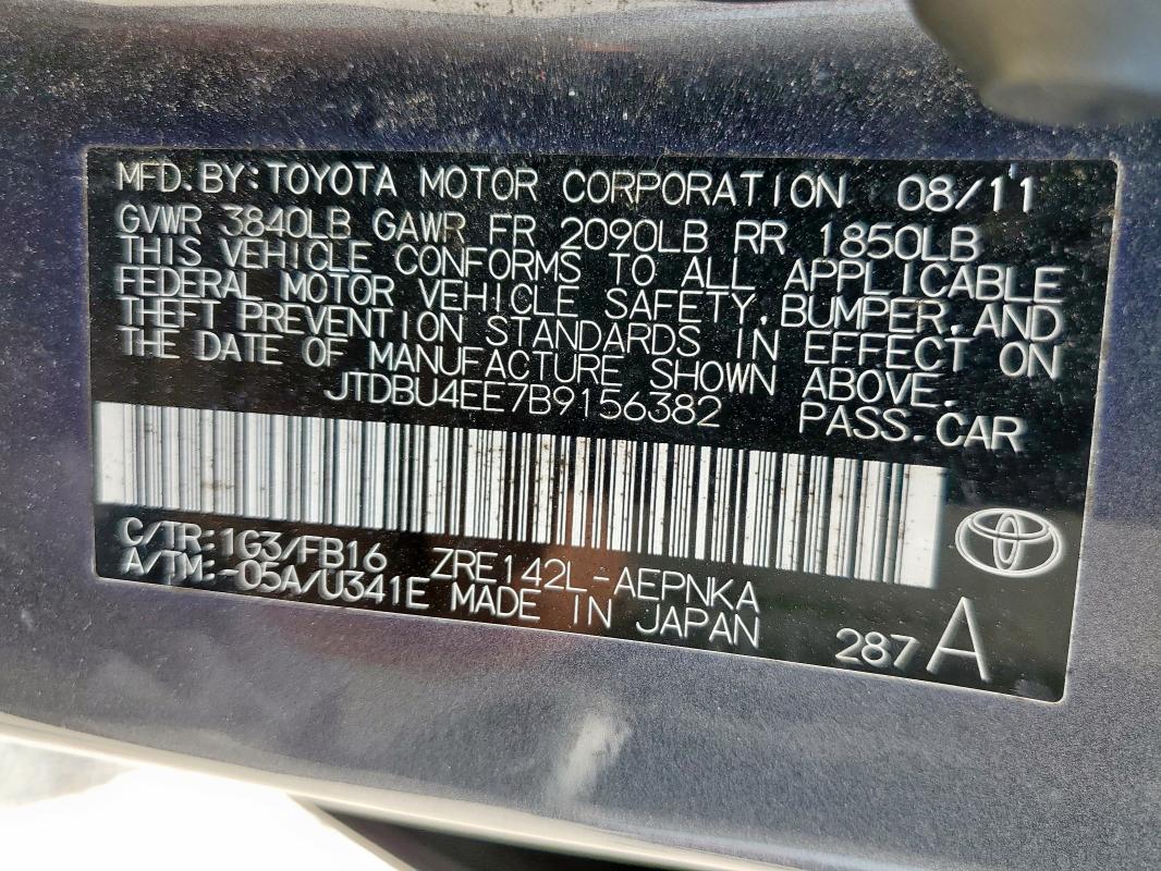 JTDBU4EE7B9156382 - 2011 TOYOTA COROLLA BASE GRAY photo 13