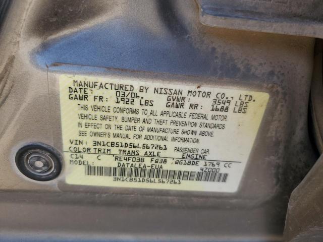 3N1CB51D56L567261 - 2006 NISSAN SENTRA 1.8 TAN photo 12