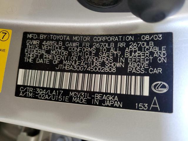 JTHBA30G745002808 - 2004 LEXUS ES 330 TAN photo 12