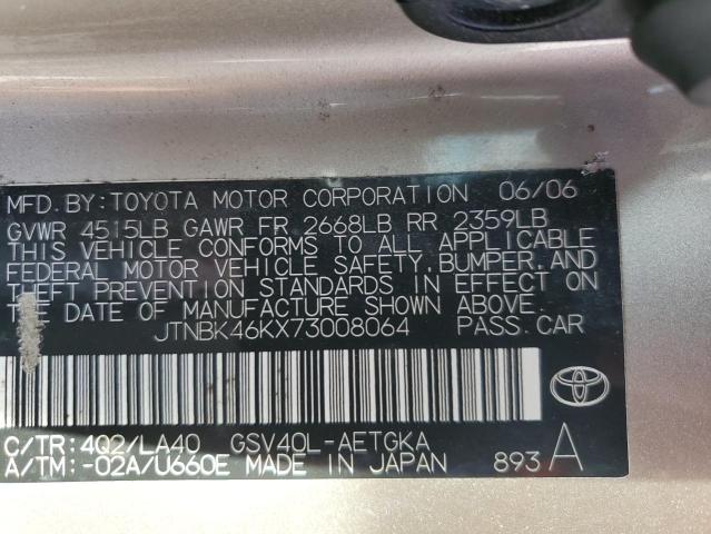 JTNBK46KX73008064 - 2007 TOYOTA CAMRY LE TAN photo 12