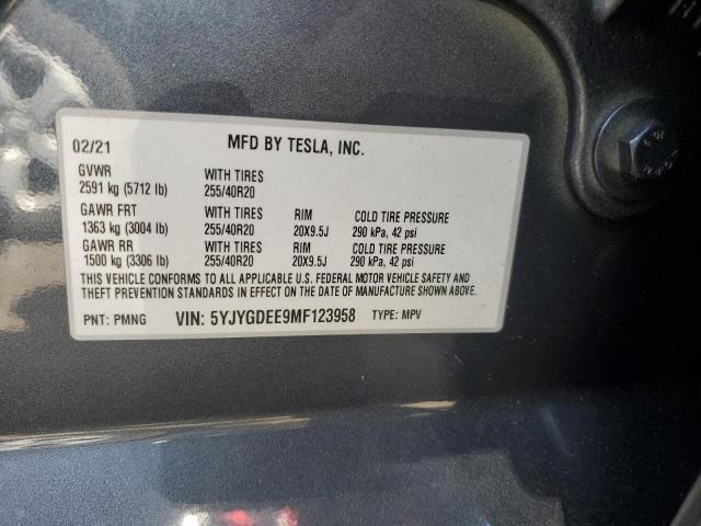 5YJYGDEE9MF123958 - 2021 TESLA MODEL Y 灰色 照片 12