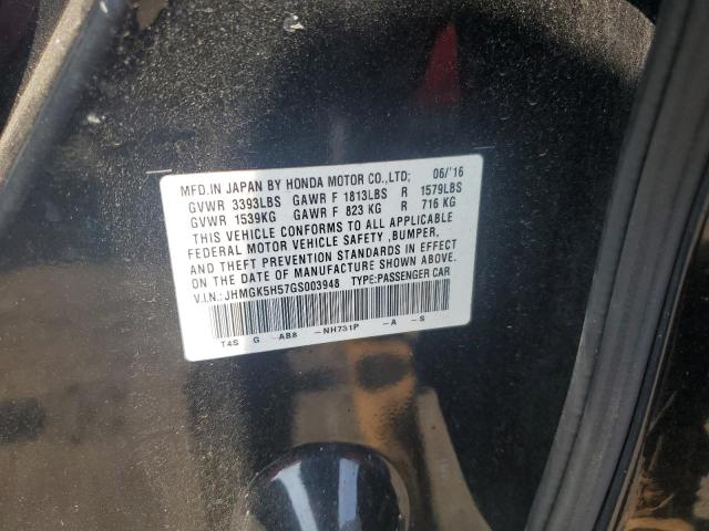 JHMGK5H57GS003948 - 2016 HONDA FIT LX BLACK photo 12