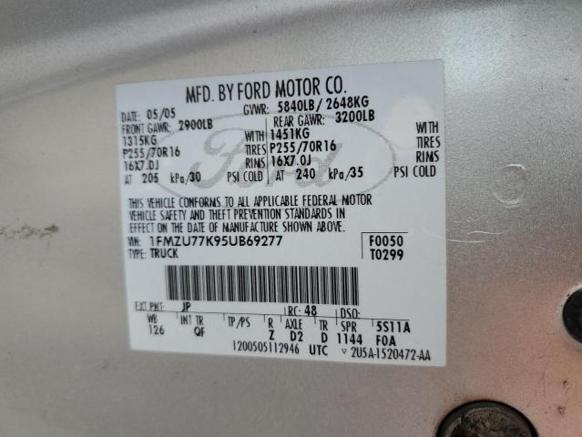 1FMZU77K95UB69277 - 2005 FORD EXPLORER S SILVER photo 12