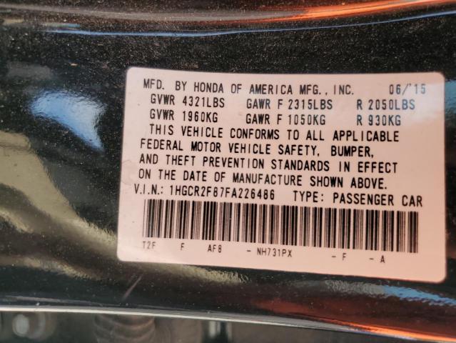 1HGCR2F87FA226486 - 2015 HONDA ACCORD EXL 黑色 照片 12