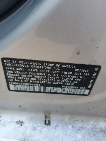 1VWBP7A39DC039290 - 2013 VOLKSWAGEN PASSAT SE ვერცხლისფერი ფოტო 12