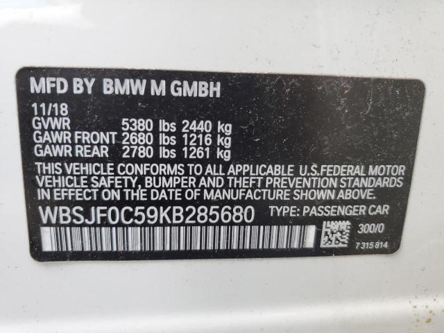 WBSJF0C59KB285680 - 2019 BMW M5 WHITE photo 12