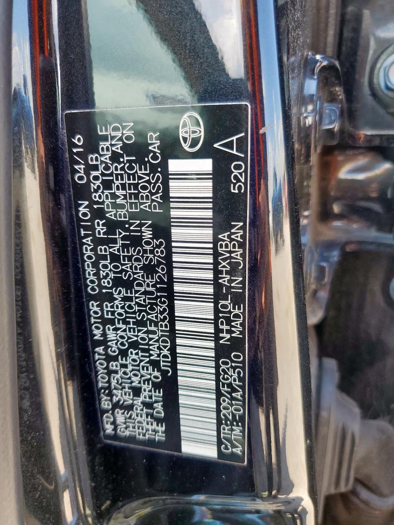 JTDKDTB33G1126783 - 2016 TOYOTA PRIUS C 黑色 照片 12