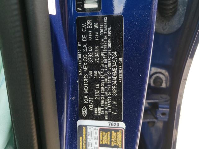 3KPF34AD6ME349784 - 2021 KIA FORTE GT LINE BLUE photo 13