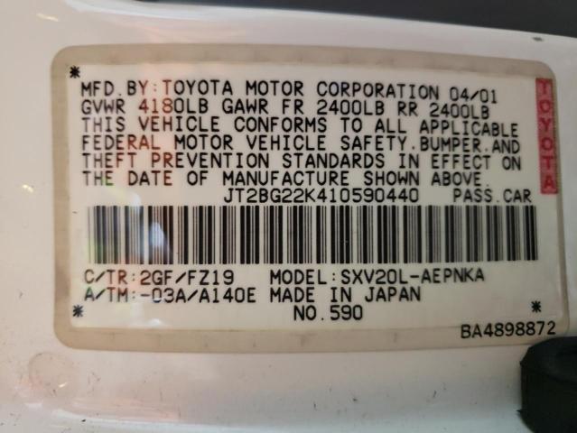 JT2BG22K410590440 - 2001 TOYOTA CAMRY CE WHITE photo 12