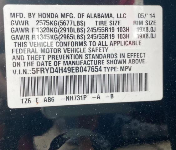 5FRYD4H49EB047654 - 2014 ACURA MDX TECHNOLOGY BLACK photo 10