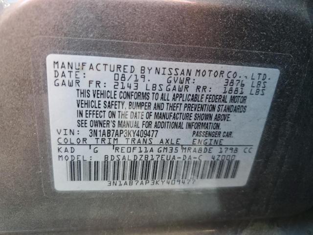 3N1AB7AP3KY409477 - 2019 NISSAN SENTRA S GRAY photo 12