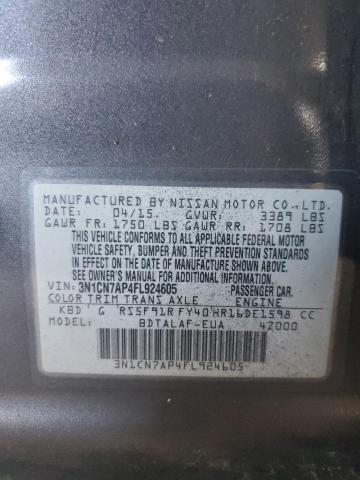 3N1CN7AP4FL924605 - 2015 NISSAN VERSA S GRAY photo 12