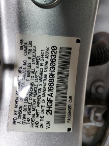 2HGFA16689H306320 - 2009 HONDA CIVIC LX-S Արծաթագույն լուսանկար 12