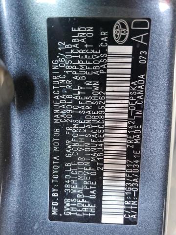 2T1BU4EE5CC895262 - 2012 TOYOTA COROLLA BASE GRAY photo 12